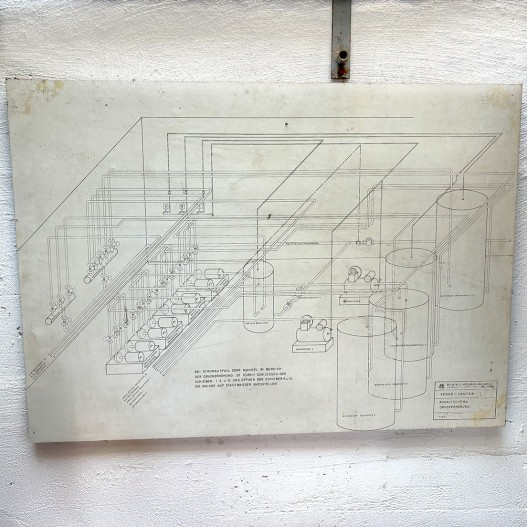 Alter Trinkwasserinstallation- Revisionsplan, mit Tusche handgezeichnet