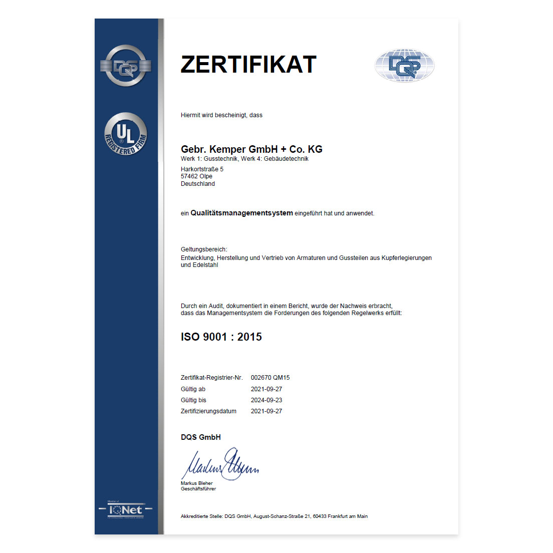 ISO 9001:2015 Werk 1