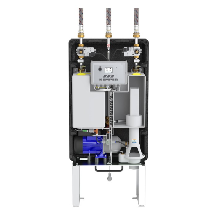 Break tank station using free drain, type AB