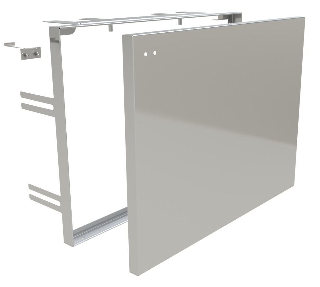 (Inbouw-)montageframe (incl. dieptecompensatie) en afdekplaat (incl. plaatborging) voor KHS Hygiene Flush Box, figuur 689 04 018